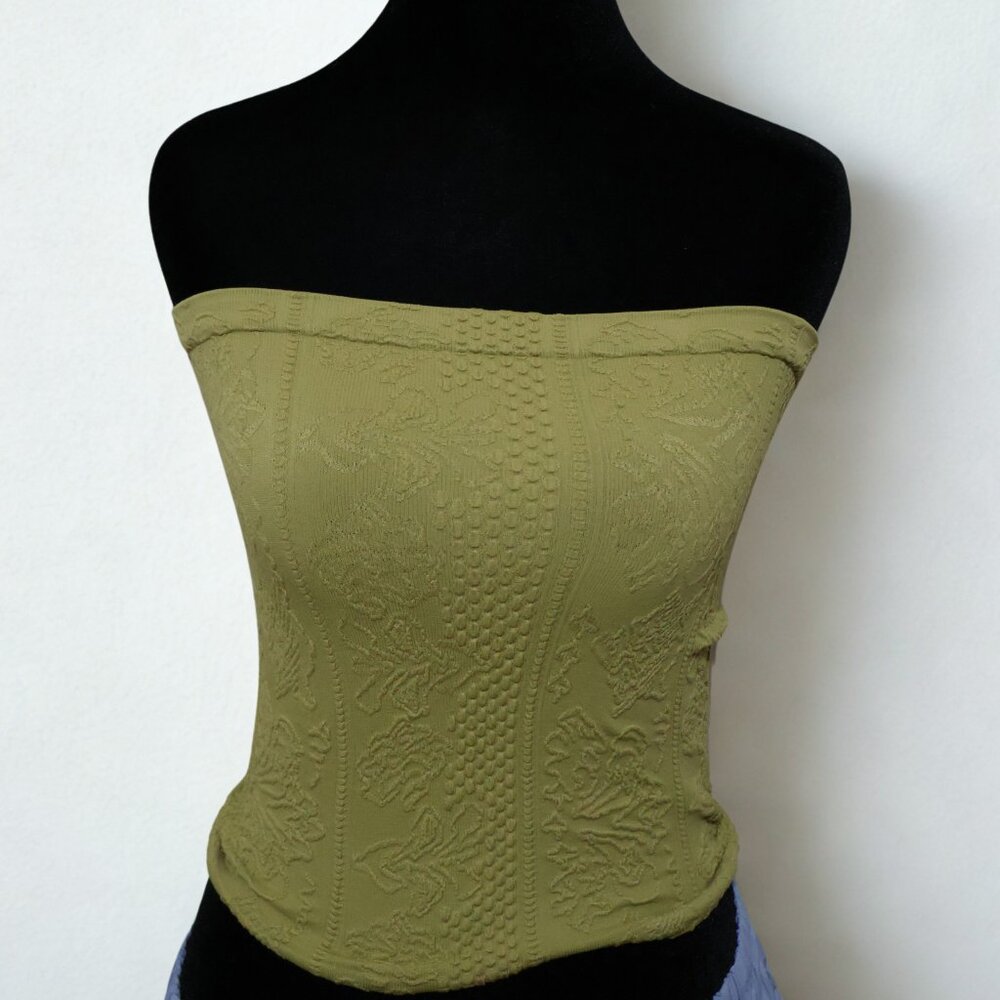 Urban Outfitters Olive Green Strapless Textured Crop Top